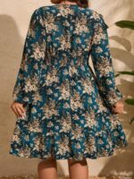 Rochie Scurta Larissa Albastra Inflorata - Marimi Mari - imagine 2