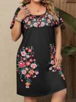 Rochie Scurta Zargona Neagra Cu Model Floral Multicolor - Marimi Mari