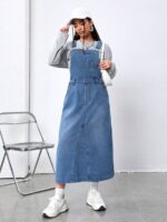 Rochie Lunga Barrie Din Denim Cu Bretele