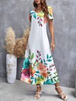Rochie Lunga Olympia Alba Cu Model Floral Multicolor - imagine 3