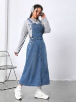 Rochie Lunga Barrie Din Denim Cu Bretele - imagine 3