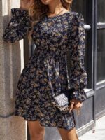 Rochie Scurta Jusstine Bleumarin Inflorata - imagine 4