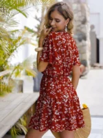Rochie Scurta Adolfe Rosie Cu Model Floral Alb - imagine 2