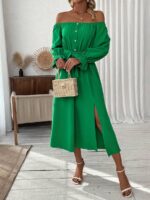 Rochie Midi Lizanette Verde Cu Umerii Goi