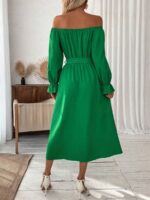 Rochie Midi Lizanette Verde Cu Umerii Goi - imagine 2