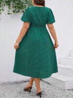 Rochie Midi Estelle Verde Cu Imprimeu Negru - Marimi Mari - imagine 2