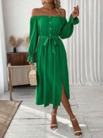Rochie Midi Lizanette Verde Cu Umerii Goi - imagine 3