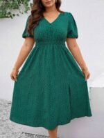 Rochie Midi Estelle Verde Cu Imprimeu Negru - Marimi Mari