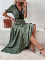 Rochie Lunga Rejer Vernil Cu Imprimeu Alb - Negru - imagine 3