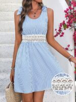 Rochie Scurta Stewart Alba cu Dungi Bleu