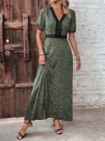 Rochie Lunga Rejer Vernil Cu Imprimeu Alb - Negru - imagine 4