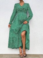 Rochie De Maternitate Lunga Rosalie Verde Cu Imprimeu Alb - imagine 3