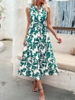 Rochie Midi Thora Alba Cu Model Cu Frunze Verzi - imagine 3