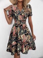 Rochie Scurta Drusilla Neagra Cu Imprimeu Multicolor - imagine 2