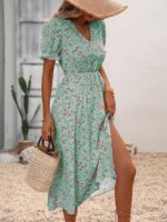Rochie Midi Ivanka Verde Deschis Inflorata - imagine 3