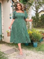 Rochie Midi Robyn Verde Cu Imprimeu Alb - Marimi Mari