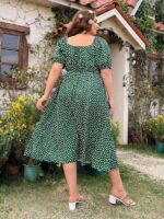 Rochie Midi Robyn Verde Cu Imprimeu Alb - Marimi Mari - imagine 2