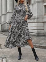 Rochie Lunga Elfride Gri Cu Imprimeu Leopard Negru - imagine 3