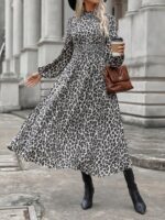 Rochie Lunga Elfride Gri Cu Imprimeu Leopard Negru - imagine 4