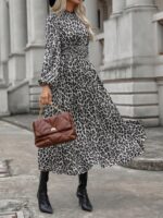 Rochie Lunga Elfride Gri Cu Imprimeu Leopard Negru - imagine 5