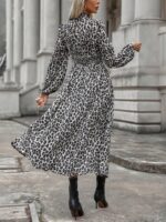 Rochie Lunga Elfride Gri Cu Imprimeu Leopard Negru - imagine 2