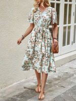Rochie Midi Amora Bleu Deschis Inflorata - imagine 3