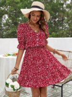 Rochie Scurta Rowena Rosie Cu Imprimeu Alb