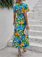 Rochie Lunga Dragomira Alba Cu Model Floral Multicolor - imagine 2