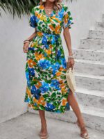 Rochie Lunga Dragomira Alba Cu Model Floral Multicolor - imagine 4