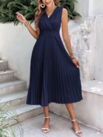 Rochie Midi Saida Bleumarin Cu Pliuri - imagine 5