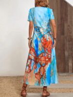 Rochie Lunga Nellie Bleu Cu Model Cu Fluturi Colorati - imagine 2
