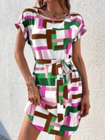 Rochie Scurta Miruna Alba Cu Imprimeu Geometric Multicolor - imagine 4