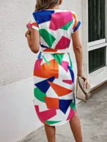 Rochie Midi Annika Alba Cu Imprimeu Geometric Multicolor - imagine 2