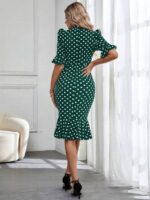 Rochie Midi Verda Verde Inchis Cu Buline Albe - imagine 2