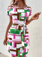 Rochie Scurta Miruna Alba Cu Imprimeu Geometric Multicolor - imagine 5