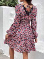 Rochie Scurta Destiny Albastra Cu Model Floral Roz - imagine 2