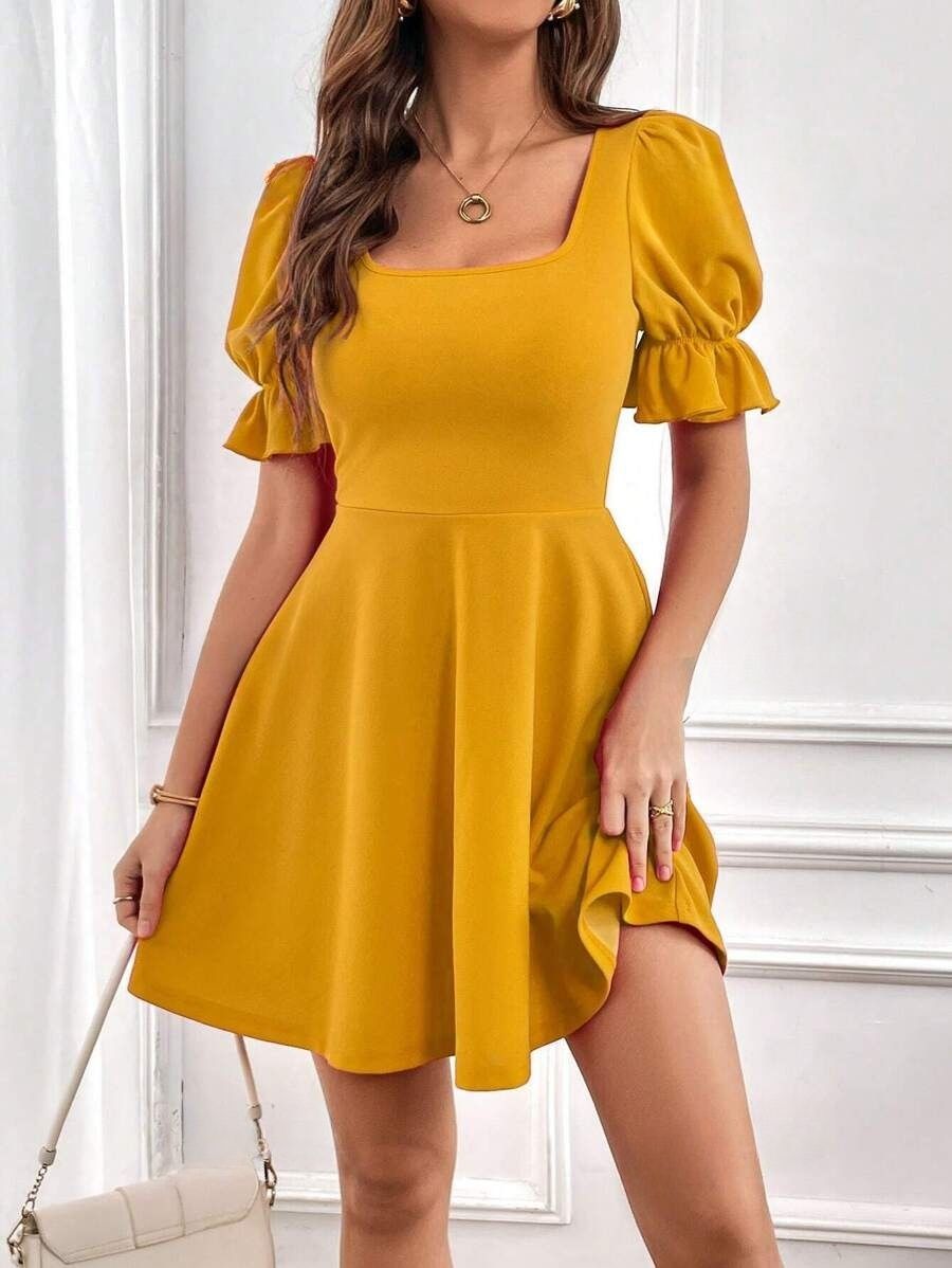 168kj Rochie Scurta Mercy Galben Mustar - imagine 1
