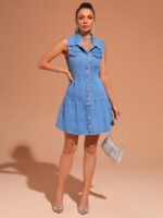Rochie Scurta Dixie Din Denim Cu Nasturi - imagine 3