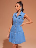 Rochie Scurta Dixie Din Denim Cu Nasturi - imagine 4
