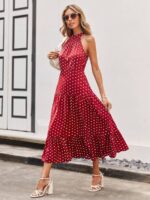 Rochie Lunga Mariola Rosie Cu Buline Albe - imagine 3