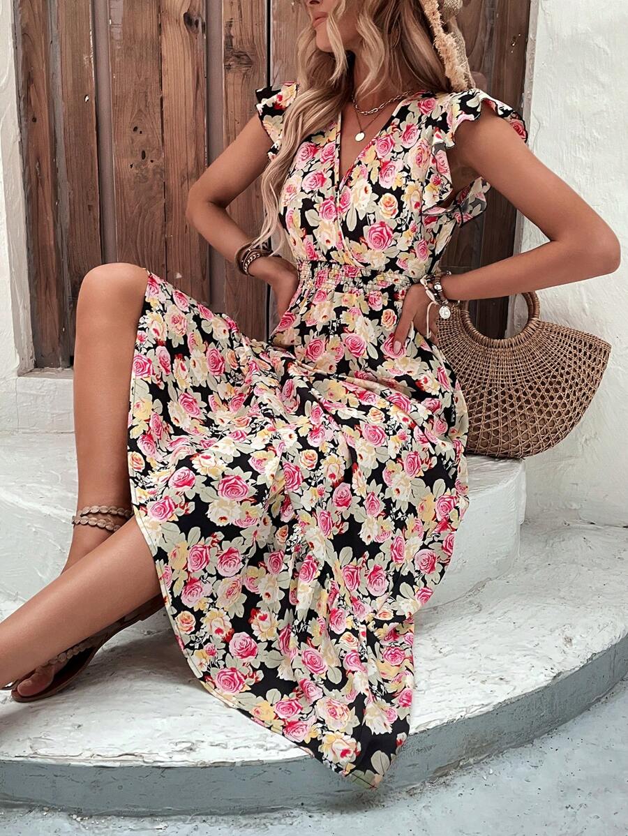 24 Rochie Lunga Xena Neagra Inflorata - imagine 1