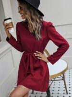 Rochie Scurta Amsterdam Grena Cu Cordon - imagine 3