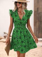 Rochie Scurta Ariadna Verde Cu Model Floral