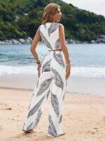 Compleu cu Pantalon Cerisia Alb cu Print Negru - imagine 2