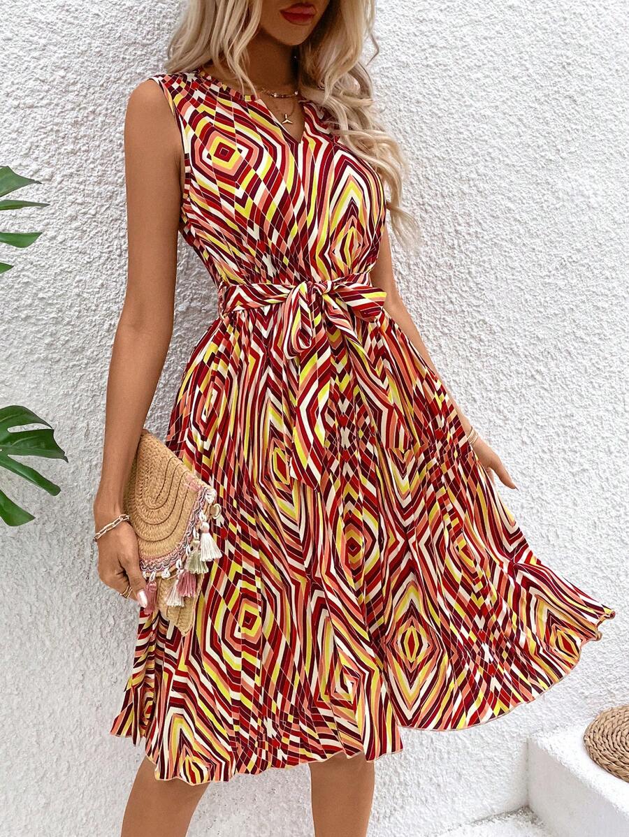 35 Rochie Scurta Blanche Cu Print Geometric Multicolor - imagine 1