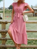 Rochie Lunga Rebeka Roz Cu Cordon - imagine 3