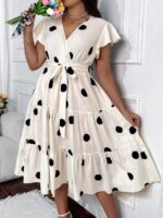 Rochie Midi Tiffany Alba Cu Buline Negre - Marimi Mari - imagine 4