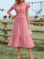Rochie Lunga Rebeka Roz Cu Cordon - imagine 4