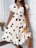 Rochie Midi Tiffany Alba Cu Buline Negre - Marimi Mari - imagine 5