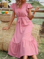 Rochie Lunga Rebeka Roz Cu Cordon - imagine 5
